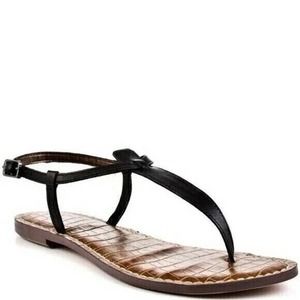 Sam Edelman Gigi Leather T-Strap Flat Sandal Thong Ankle Strap Black 11.5